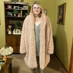 wild fable Faux Fur Shag Coat, 3X, Blush Pink